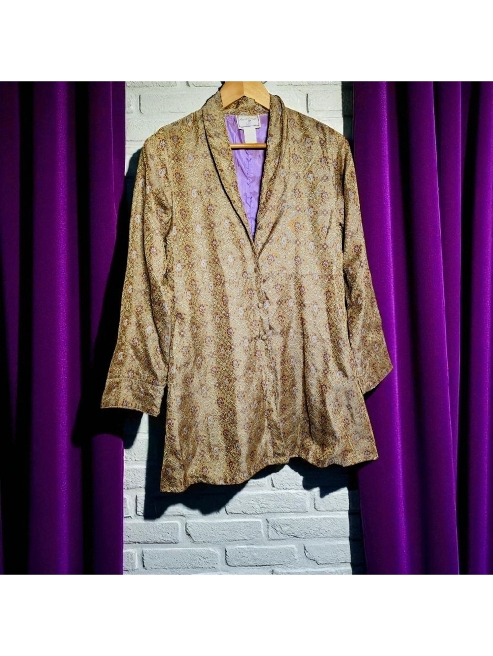 April Cornell Indian Jacquard Sz M Silk Lined Shirt Jacket